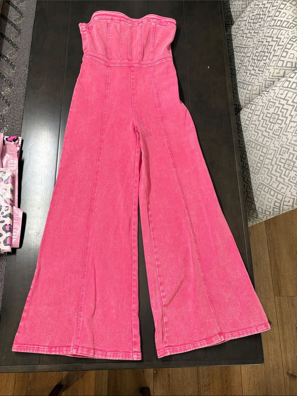 Vici Hot Pink Strapless Wide-Leg Jumpsuit